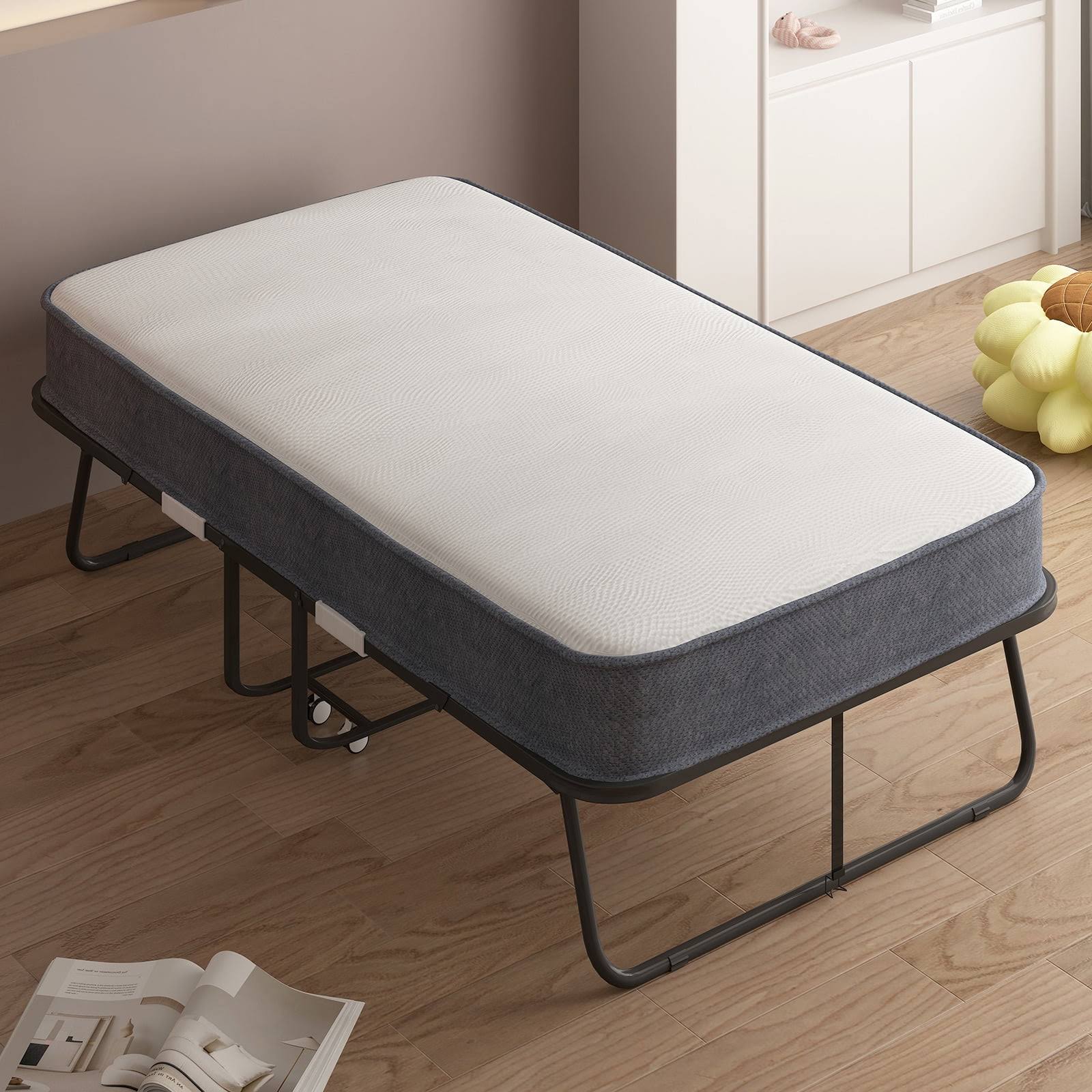Balus Folding Bed with Mattress Portable Foldable Roll Away Adult Bed for Guest Fold Up Bed with Memory Foam Mattress Firm Bed Frame with Baffle RM6 LS46K72 45.89